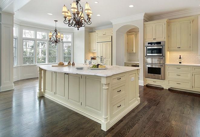 shiny laminate flooring in modern kitchen in Mount Vernon